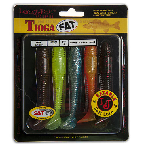 Виброхвосты Lucky John съедобные TIOGA FAT 3.9in 10.00/MIX1 5шт.